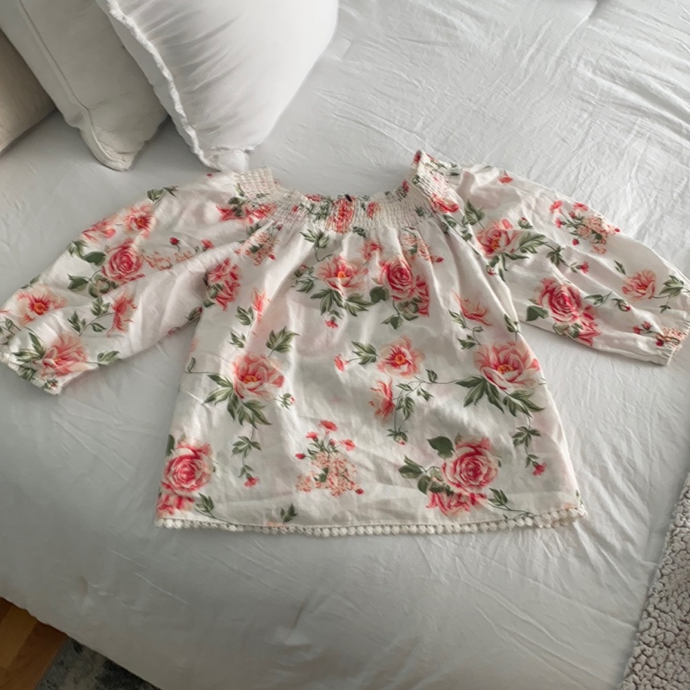 Zara Floral Puff Sleeve off the Shoulder Blouse